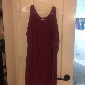 Burgundy cold shoulder dress